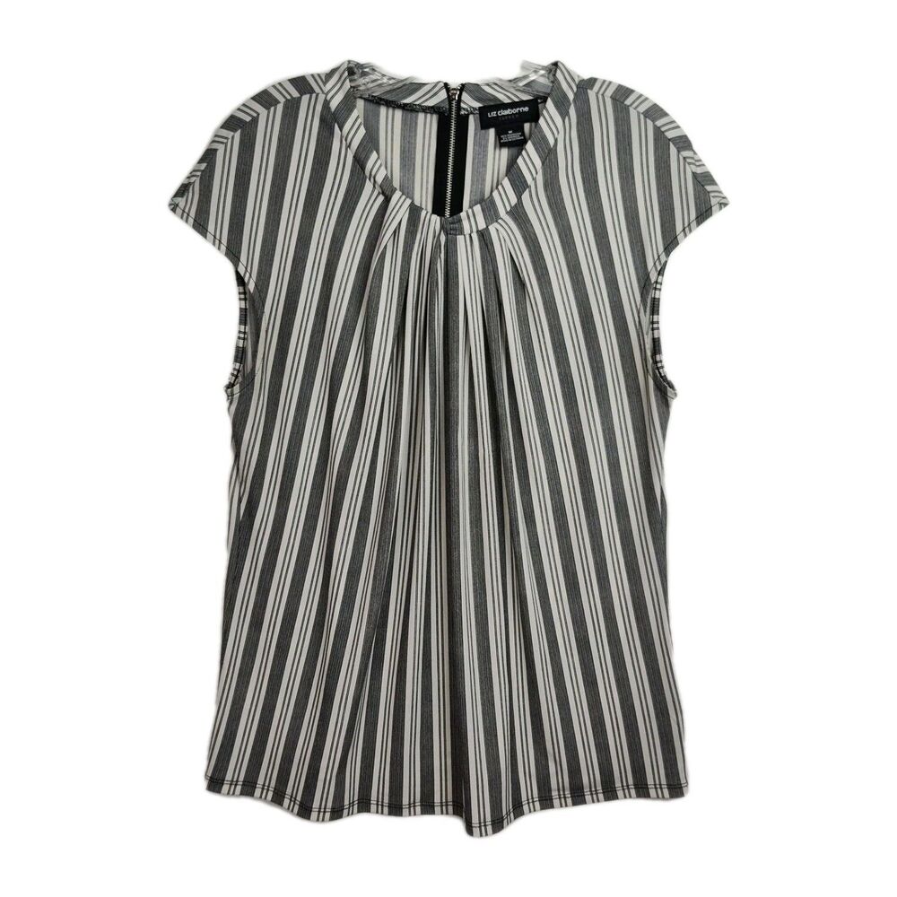 Liz Claiborne Career Top Women's M Black/White Stripes Sleeveless Round Neck